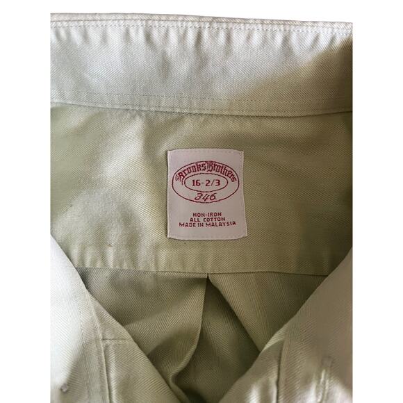 Brooks Brothers No Iron Light Green Men's Dress Long Sleeve Dress Shirt Size 16 - Picture 4 of 11
